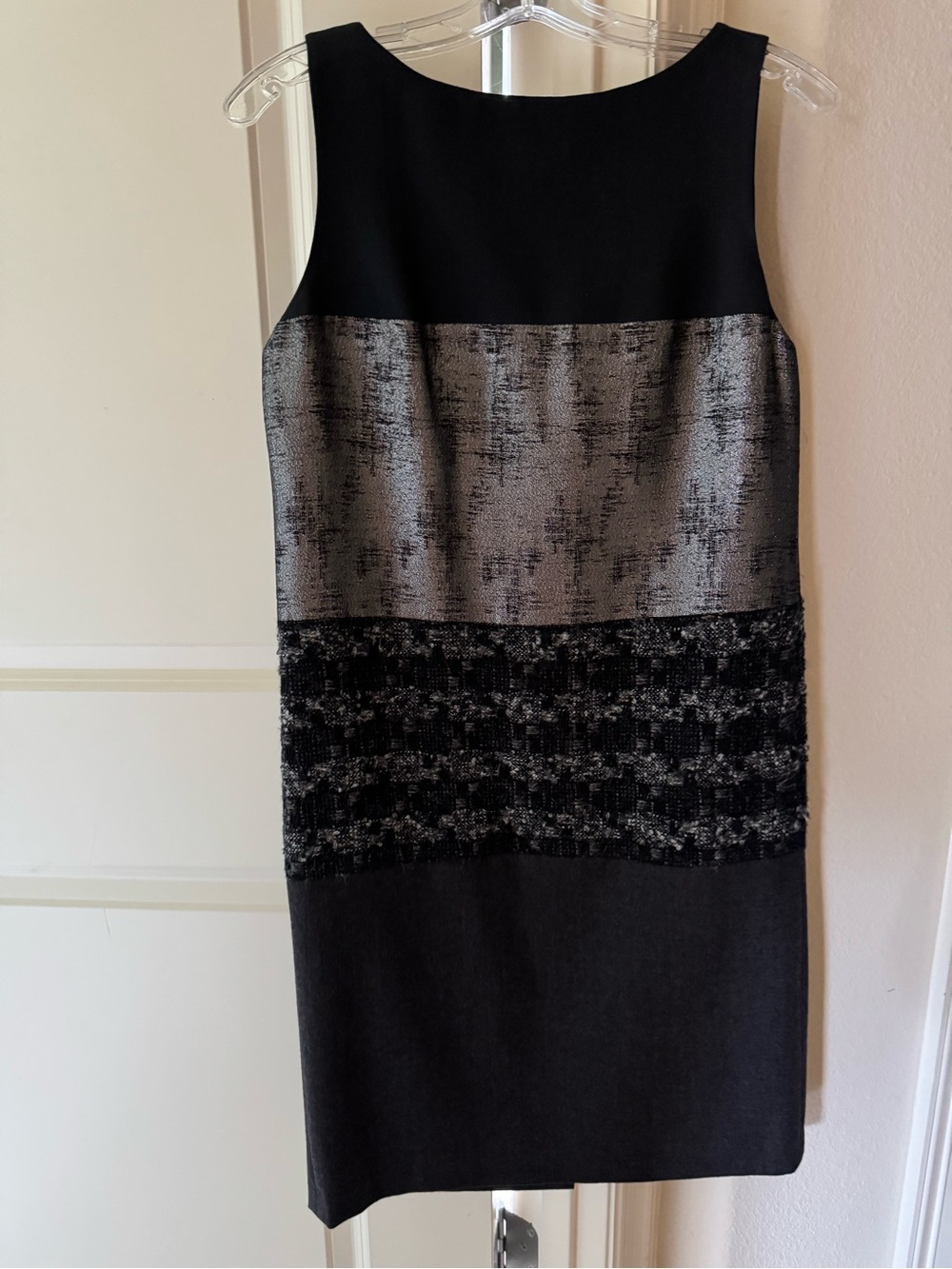 Tory Burch Black Dress with Metallic Silver Panel and Tweed Band
